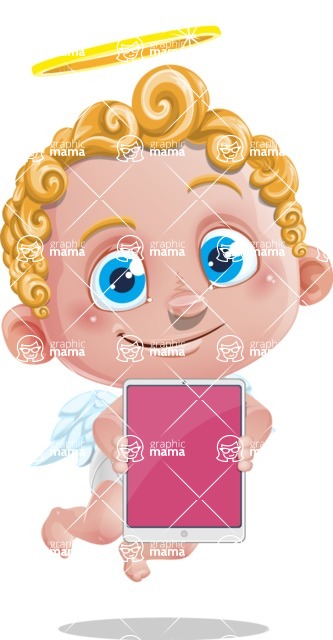 Cupid Cartoon Character - Cartoon Cupid with Tablet